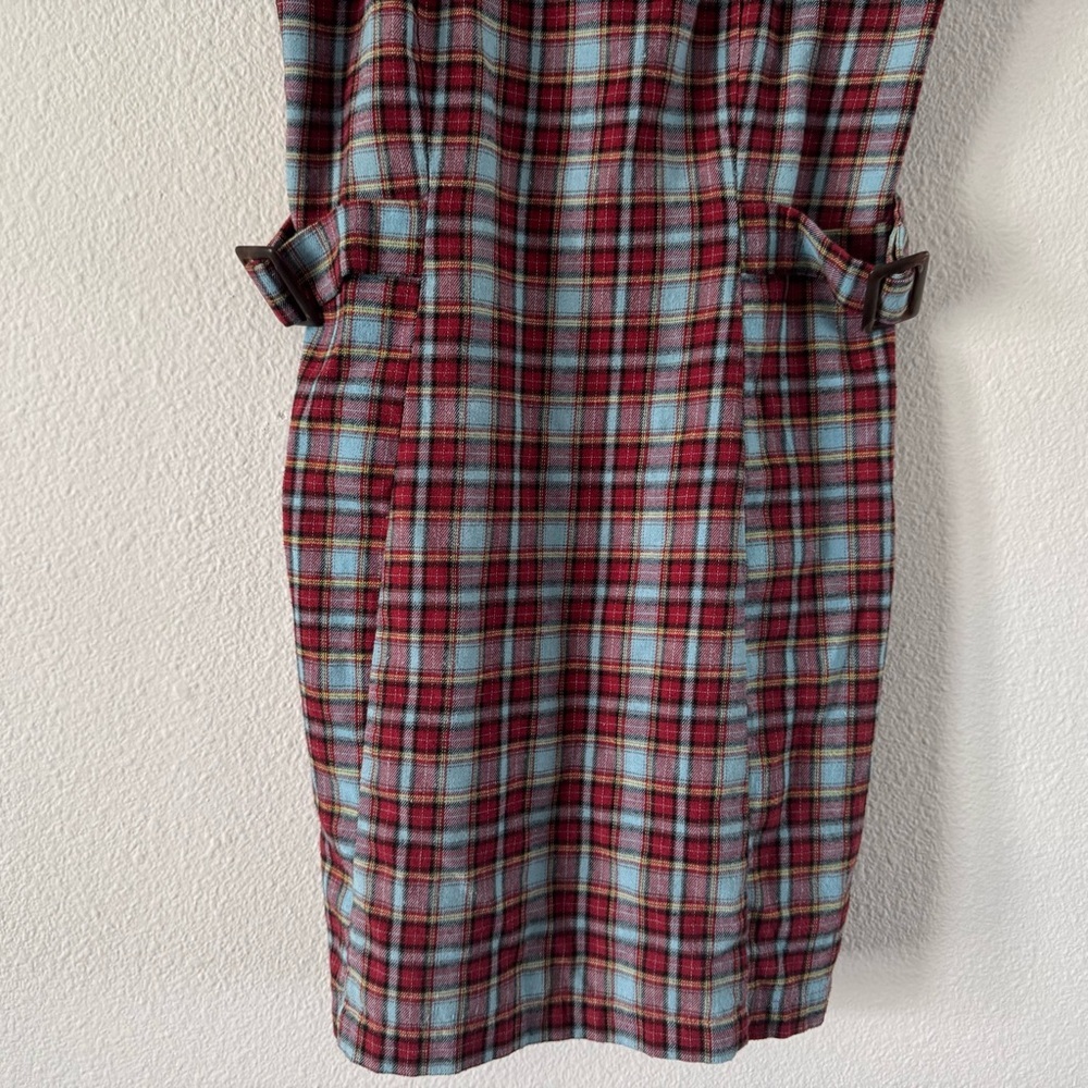 Y2K Preppy Plaid Mini Jumper Dress Tartan Square Neck Buckle Large Grunge - Picture 6 of 13